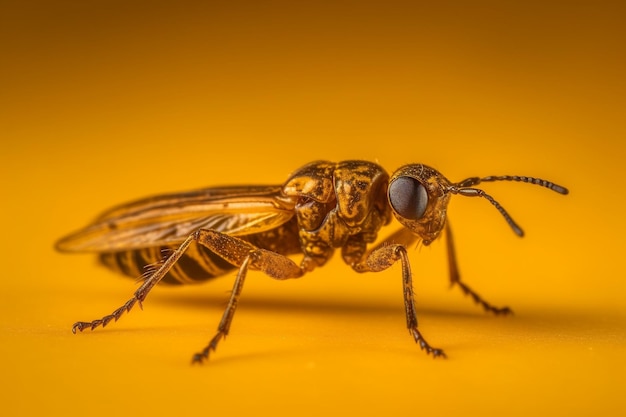 Una mosca morta con uno sfondo giallo