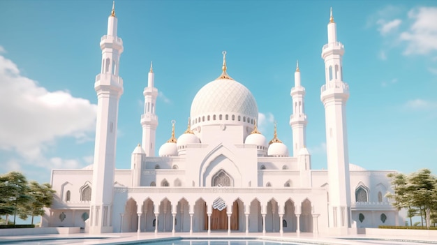 Una moschea bianca con un cielo blu sullo sfondo