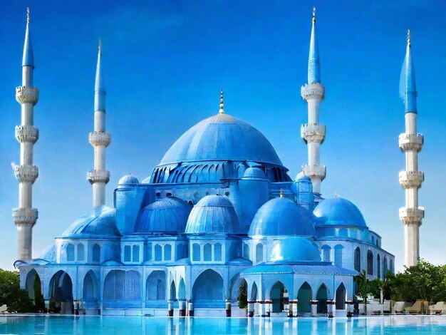 Una moschea blu con una cupola blu