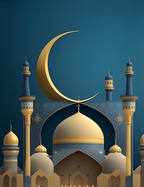 una moschea blu con una falce di luna e una falce di luna