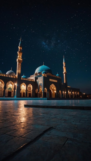 una moschea colorata bellamente dettagliata con la notte con la stella sullo sfondo