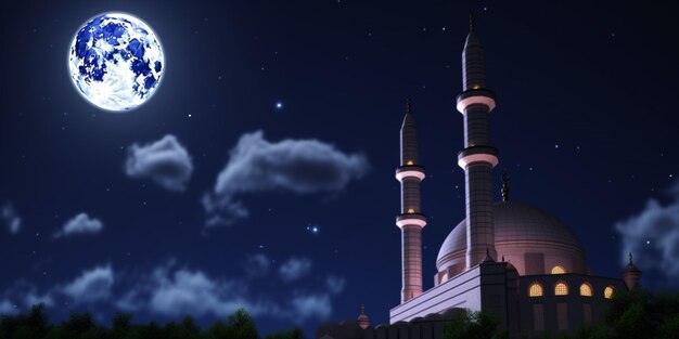 Una moschea con la luna nel cielo