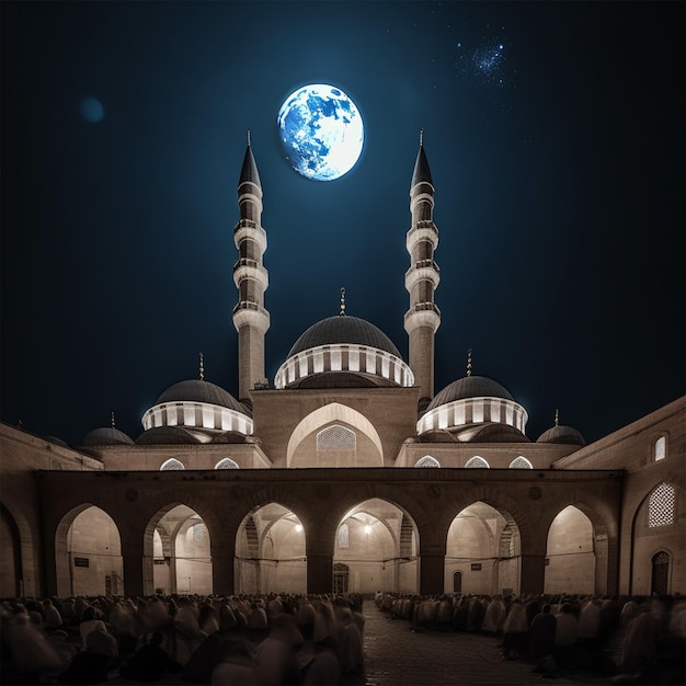 Una moschea con la luna sullo sfondo