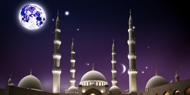 Una moschea con la luna sullo sfondo