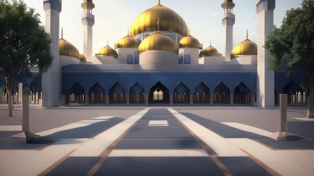 Una moschea con una cupola dorata e le parole grande moschea al centro.