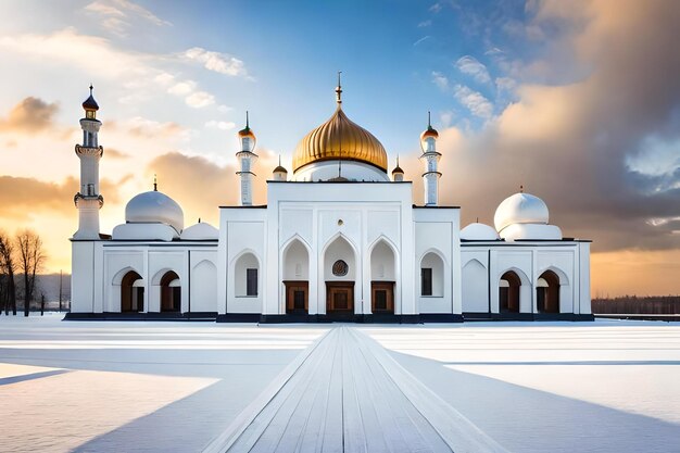 una moschea con una cupola dorata in cima.