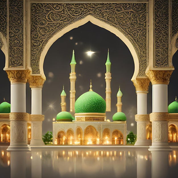 una moschea con una dome verde e una dome verde con una stella in cima