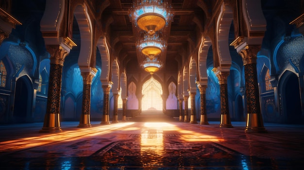 Una moschea con una luce blu