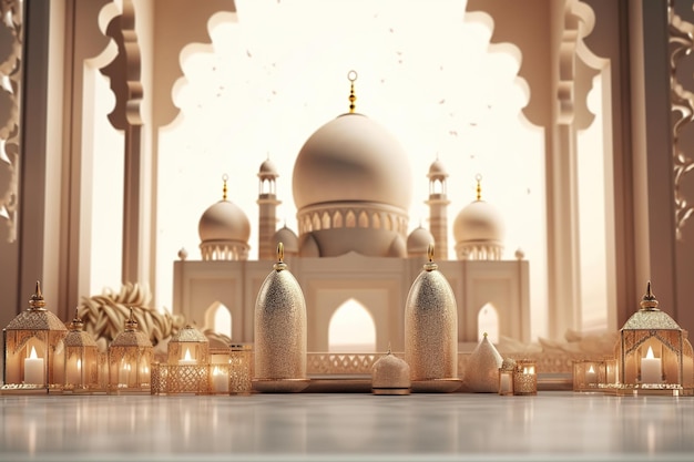 Una moschea con una moschea sullo sfondo