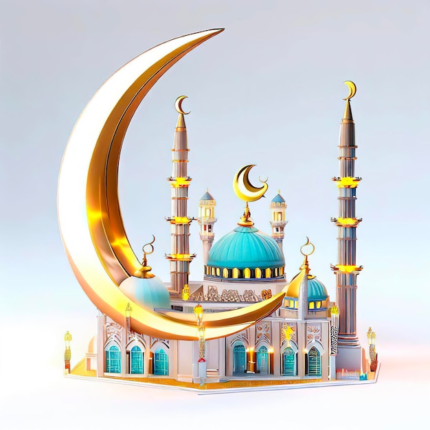 Una moschea d'oro e blu con una falce di luna al centro.