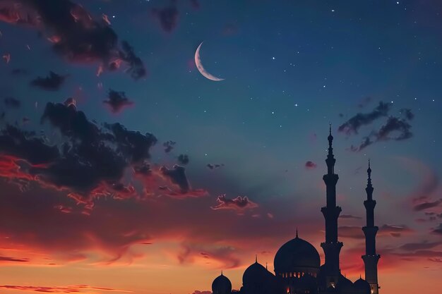 Una moschea e la luna di notte