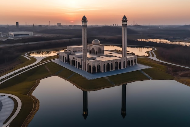 Una moschea in mezzo a un lago