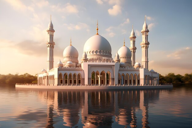 Una moschea in mezzo a un lago