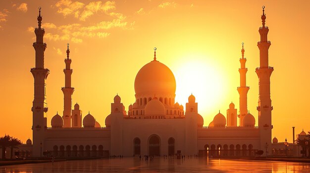 Una moschea ornata abituata alla luce dorata del sole che tramonta