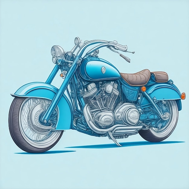 Una motocicletta blu con un corpo blu e un sedile in pelle marrone