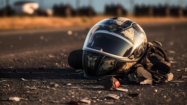 Una motocicletta con casco di sicurezza si è schiantata per sbaglio