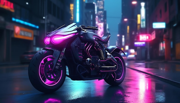 Una motocicletta con luci al neon sul retro