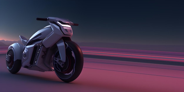 Una motocicletta futuristica è mostrata su uno sfondo scuro AI Generative