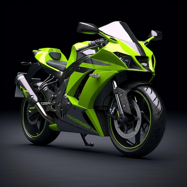 Una motocicletta verde con uno sfondo verde e nero