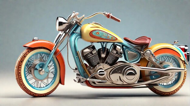 Una motocicletta vintage renderizzata in 3D completa di dettagli intricati e una serie di stili