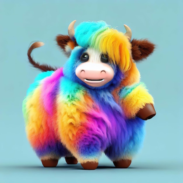 Una mucca colorata con una criniera arcobaleno.