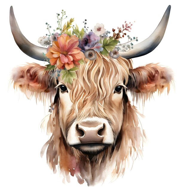 Una mucca con una ghirlanda di fiori in testa