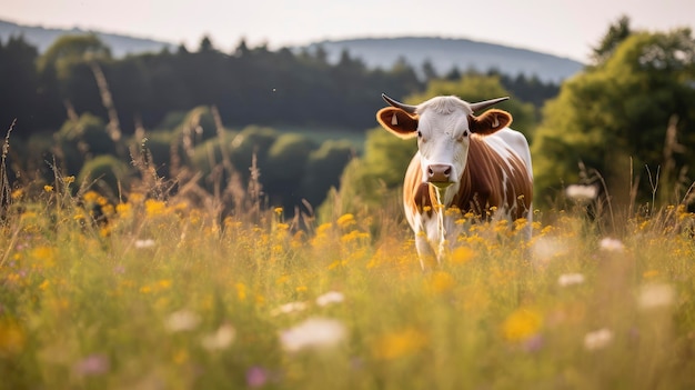 Una mucca nell'erba larga