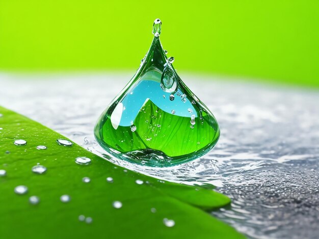 Una natura in goccia d'acqua con uno sfondo ecologico verde