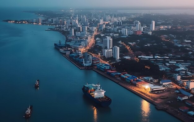 Una nave da carico è attraccata al porto di Kuching.