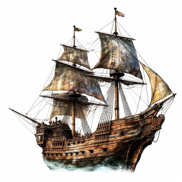 Una nave pirata isolata su uno sfondo bianco