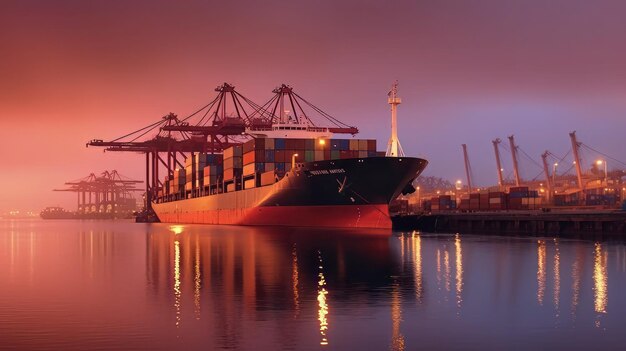 Una nave portacontainer è ormeggiata in un porto.