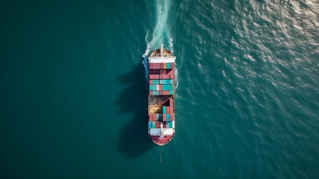 Una nave portacontainer sta navigando nell'oceano.