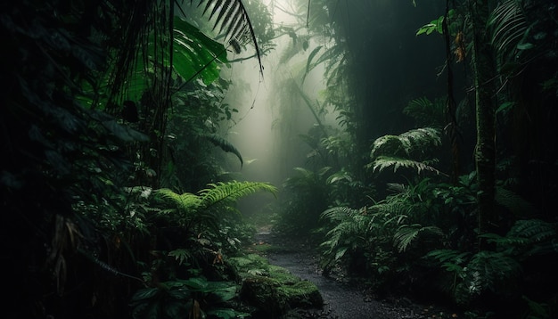 Una nebbia spettrale avvolge la misteriosa foresta generata dall'IA