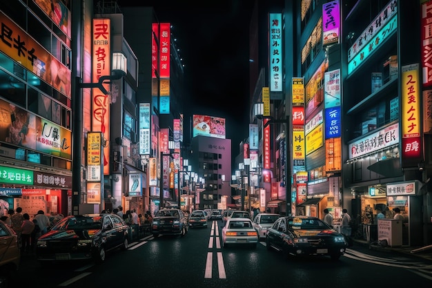 Una notte di una strada al neon in centro