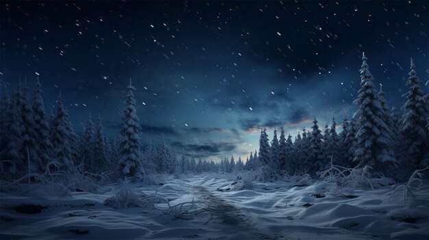 una notte invernale con molte coperture di neve