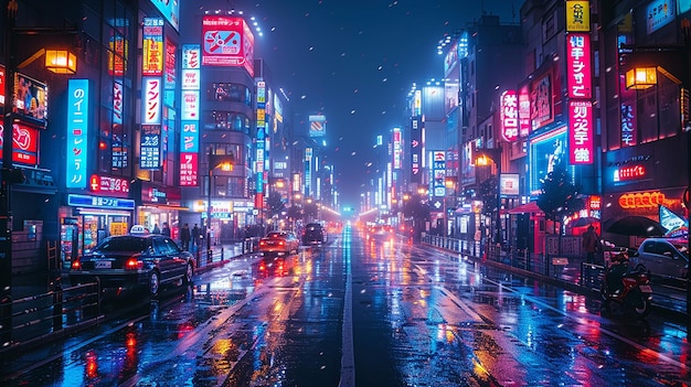 una notte piovosa con una scena di strada sullo sfondo
