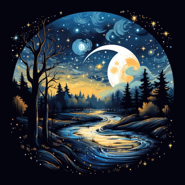 Una notte stellata da sogno con una falce di luna
