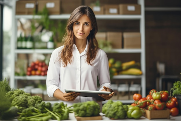 Una nutrizionista prepara una conferenza sui prodotti vegani