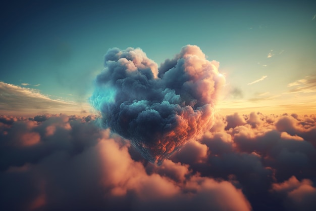 Una nuvola a forma di cuore è nel cielo sopra le nuvole.