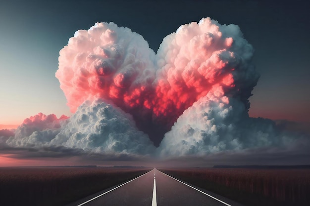 una nuvola a forma di cuore galleggia sopra una strada