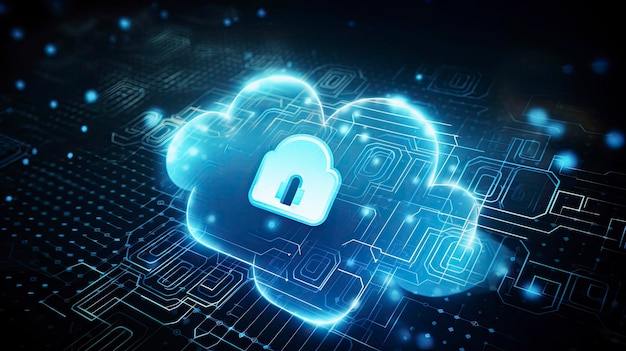 Una nuvola blu con una lavagna digitale che dice sicurezza del cloud