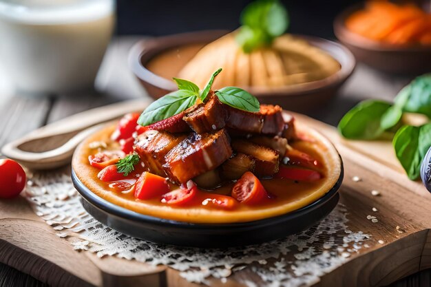 una padella con un piatto di cibo con la scritta "cibo".