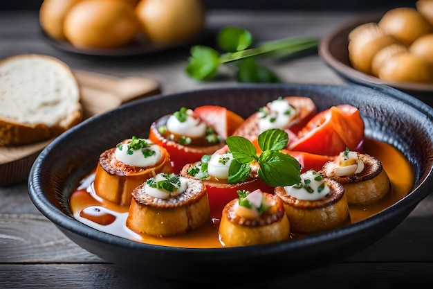 una padella di aperitivi con una piccola quantità di salsa su di esso