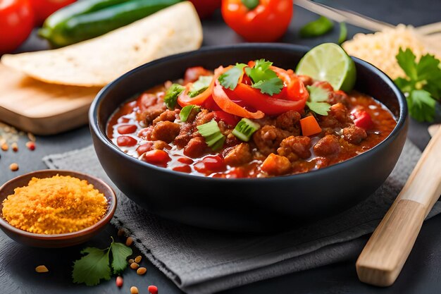 una padella di cibo con una varietà di ingredienti tra cui fagioli, formaggio e verdure.