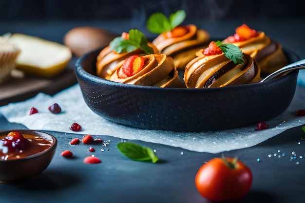 una padella di muffin con un mucchio di foglie su di esso