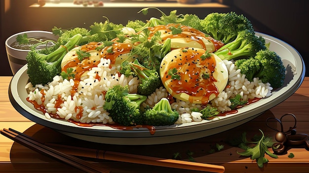 una padella di riso con broccoli e riso