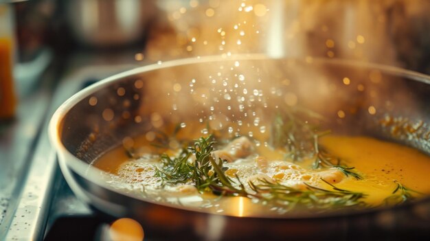 Una padella di una padella con un po'di cibo in esso ai