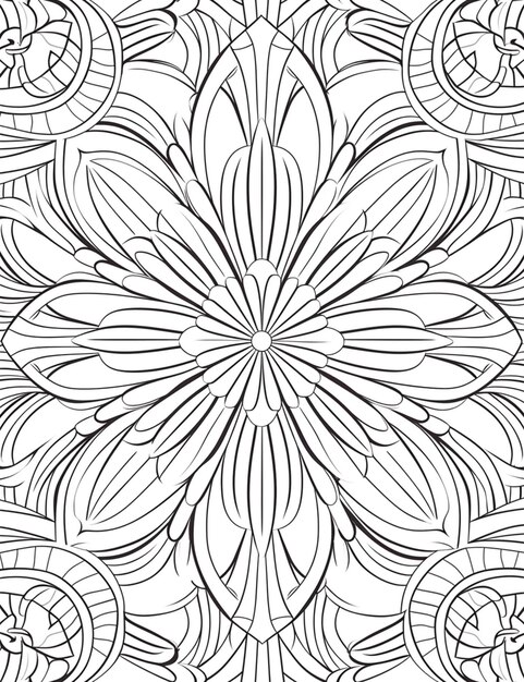 una pagina da colorare con un disegno di fiori in bianco e nero generativo ai