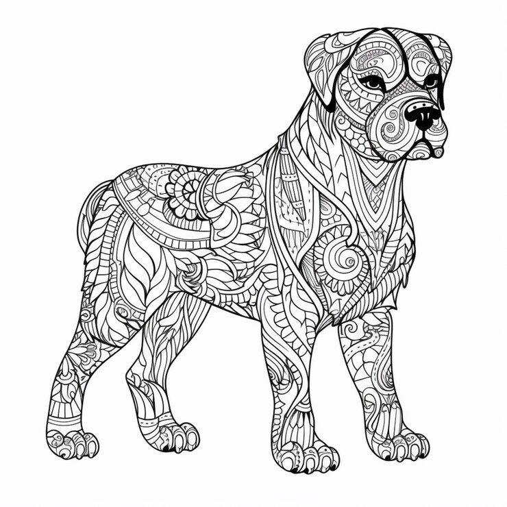 una pagina da colorare di un cane con un disegno su di esso ai generativa