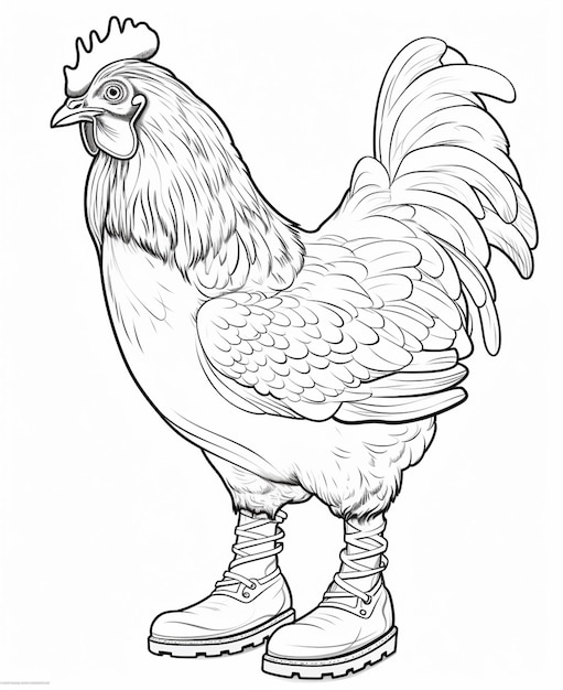 Una pagina da colorare di un pollo con stivali generativo ai